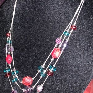 New KIM ROGER 3-CHAIN BEAD NECKLACE RED PRPL TEAL